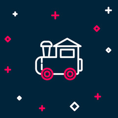 Line Toy train icon isolated on blue background. Colorful outline concept. Vector