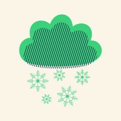 Blue cloud and snowflakes. Illustration with decorative lines. Cute weather winter print. Vector.