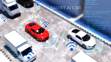 Detection and communication systems during driving.autonomous cars. Driverless cars. Self-driving cars.3d rendering