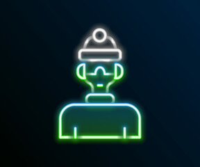 Glowing neon line Winter athlete icon isolated on black background. Colorful outline concept. Vector