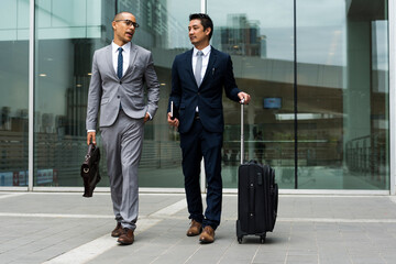 Business Men Walk Talk Luggage