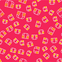 Line Adult diaper icon isolated seamless pattern on red background. Vector