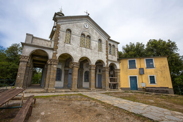 Fototapeta na wymiar View of Sanctury of Caravaggio, in the municipality of Rapallo, Genoa province, Italy