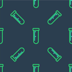 Line Test tube and flask chemical laboratory test icon isolated seamless pattern on blue background. Laboratory glassware sign. Vector