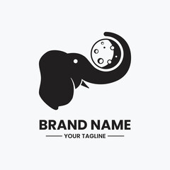 Obraz premium elephant and moon concept logo. silhouette, flat, combination and simple style. suitable for logo, icon symbol and sign. such as education, animal, creative and media logo