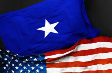 Flag of a United States Air Force brigadier general along with a flag of the United States of America as a symbol of unity between them, 3d illustration