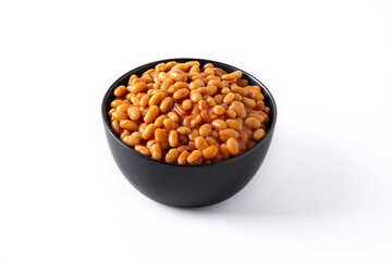 White beans in tomato sauce in bowl isolated on white background