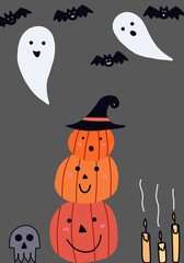 Halloween background. Halloween theme with pumpkins and dark forest.