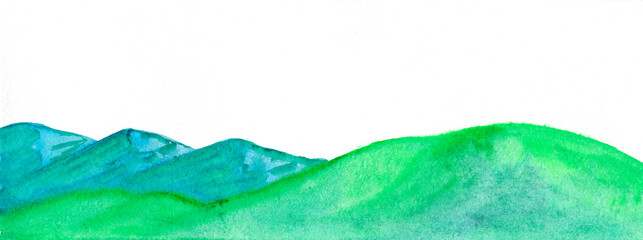Hill,mountain background Watercolor, hand painted .Mountains illustration hand painted.