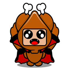 vector illustration of cute roast chicken meat mascot costume cartoon character wearing dracula robe