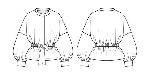 Fashion technical drawing of oversized jacket with drawstring © Anastasiia