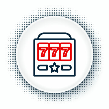 Line Slot machine with lucky sevens jackpot icon isolated on white background. Colorful outline concept. Vector