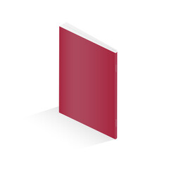 Illustration of a book or notepad. Paper notebook - saddle stitch. There are iron staples on the notepad. Red notepad on white isolated background.