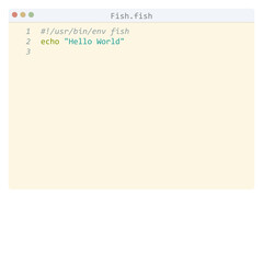 Fish language Hello World program sample in editor window