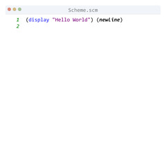 Fototapeta premium Scheme language Hello World program sample in editor window