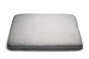 Grey fabric cushion isolated on white background