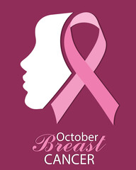  Breast Cancer Awareness Month. Profile face and pink bow