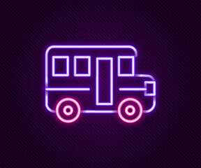 Glowing neon line School Bus icon isolated on black background. Public transportation symbol. Colorful outline concept. Vector