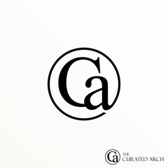 Unique letter or word CA serif Font in circle image graphic icon logo design abstract concept vector stock. can be a corporate identity related to creativity or initial.