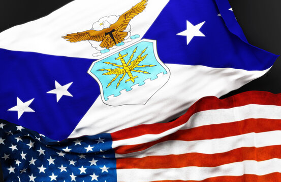 Flag of the Vice Chief of Staff of the Air Force along with a flag of the United States of America as a symbol of unity between them, 3d illustration