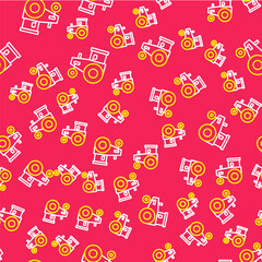 Naklejka premium Line Tractor icon isolated seamless pattern on red background. Vector