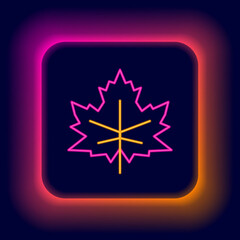 Glowing neon line Leaf icon isolated on black background. Leaves sign. Fresh natural product symbol. Colorful outline concept. Vector