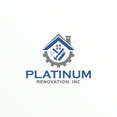 Unique House roof with Hammer, Gear, and Painting equipment  image graphic icon design abstract logo vector stock. Can be used as a symbol related to property or renovation