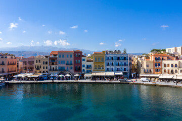 Fototapeta na wymiar Chania bay on a sunny morning, Crete island. Greece