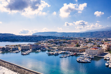 Fototapeta na wymiar Marina and old town of Chania, Crete island. Greece