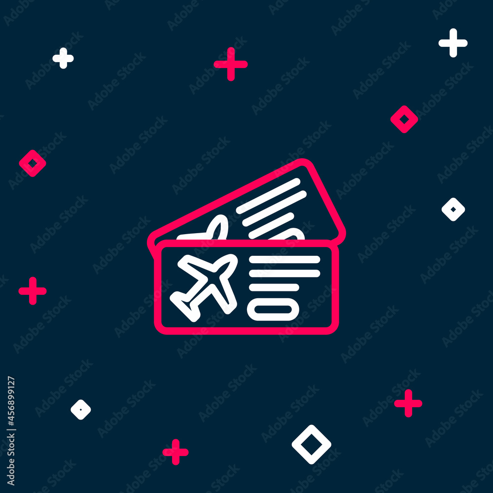 Sticker line airline ticket icon isolated on blue background. plane ticket. colorful outline concept. vector