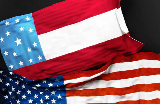 Flag of JP Gillis along with a flag of the United States of America as a symbol of unity between them, 3d illustration