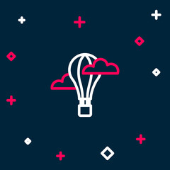 Line Hot air balloon icon isolated on blue background. Air transport for travel. Colorful outline concept. Vector