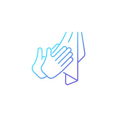 Dry hands with towel gradient linear vector icon. Effective bacteria removing. Using paper and textile towels. Thin line color symbol. Modern style pictogram. Vector isolated outline drawing