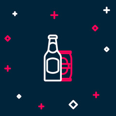 Line Beer bottle and beer can icon isolated on blue background. Colorful outline concept. Vector