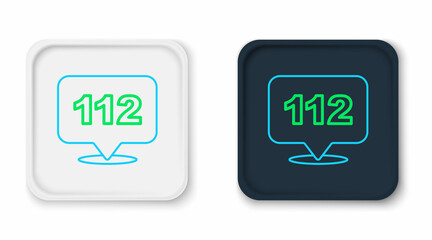 Line Telephone with emergency call 112 icon isolated on white background. Police, ambulance, fire department, call, phone. Colorful outline concept. Vector