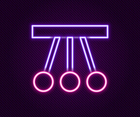 Glowing neon line Pendulum icon isolated on black background. Newtons cradle. Colorful outline concept. Vector