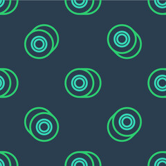 Line Skateboard wheel icon isolated seamless pattern on blue background. Skate wheel. Vector