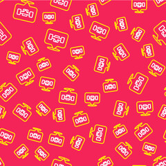 Line Skateboard wheel icon isolated seamless pattern on red background. Skateboard suspension. Skate wheel. Vector