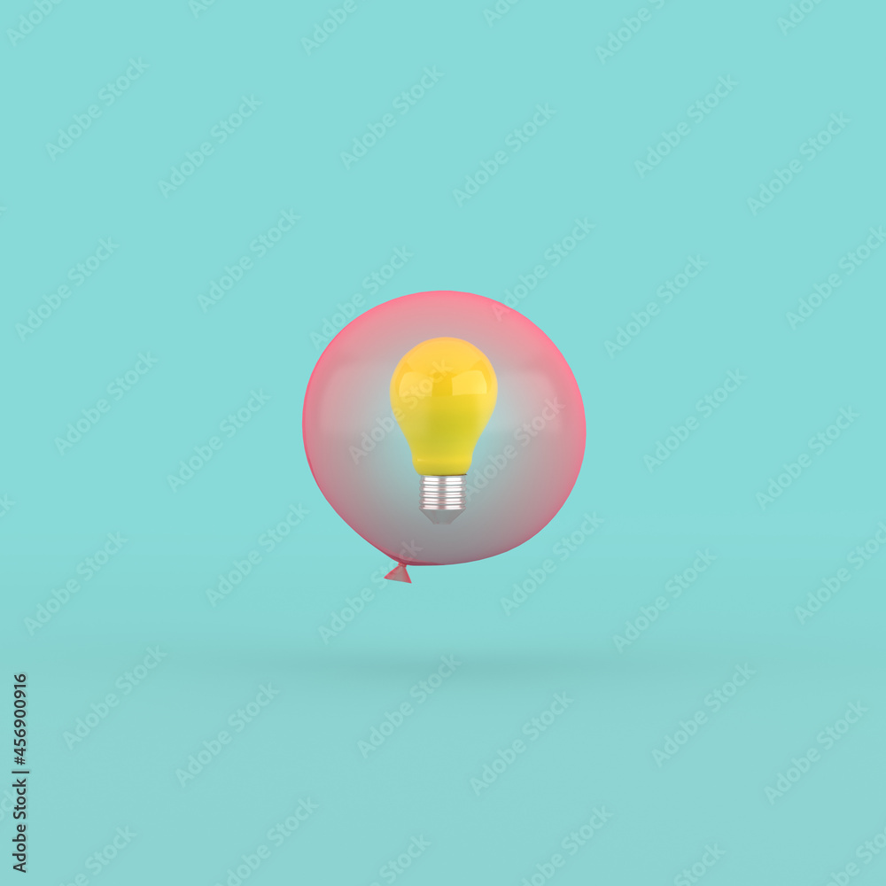 Poster 3d rendering of light bulb in a red balloon.