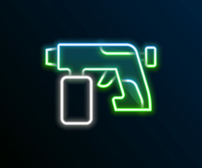 Glowing neon line Paint spray gun icon isolated on black background. Colorful outline concept. Vector