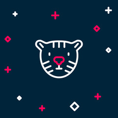 Line Tiger head icon isolated on blue background. Colorful outline concept. Vector