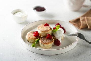 Traditional homemade cheese cakes or syrniki