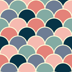 Seamless pattern with colorful (blue, pink, navy blue, turquoise and white) fish scales decoration