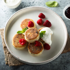 Traditional homemade cheese cakes or syrniki