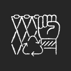 Ghost net bracelets chalk white icon on dark background. Recycling salvaged fishing nets. Eco friendly handmade accessories. Upcycling products. Isolated vector chalkboard illustration on black