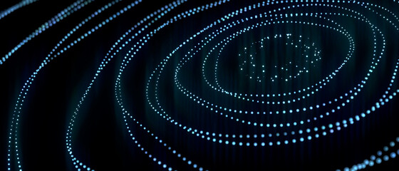 Abstract technology big data concept dots texture with glowing defocused particles.