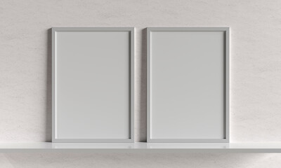 Two frames for mockup with white concrete background, 3d rendering