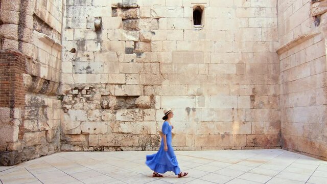Attractive girl walking in Split, Croatia,