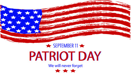 Vector illustration for Patriot Day with abstract american flag. September 11. We will never forget. Template for background, banner, card, poster with text inscription.