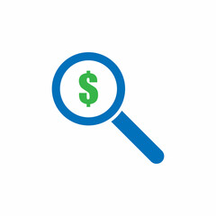 Research business, magnify with dollar vector icon